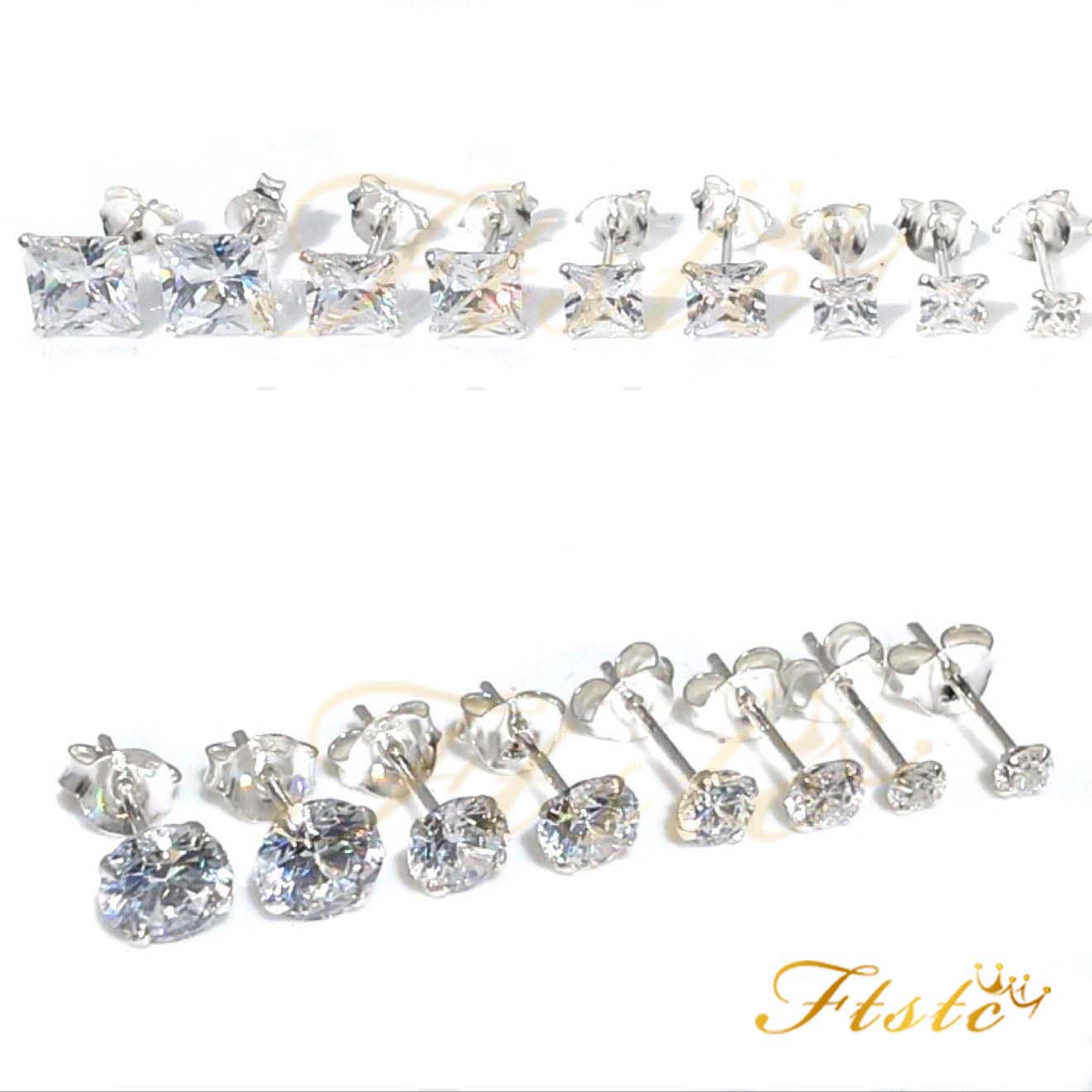 925 Sterling Silver Cubic Zirconia Clear Cz Round Or Square Earrings Ng Individual Package 1 Pair Studs With Free Nice Gift Bag