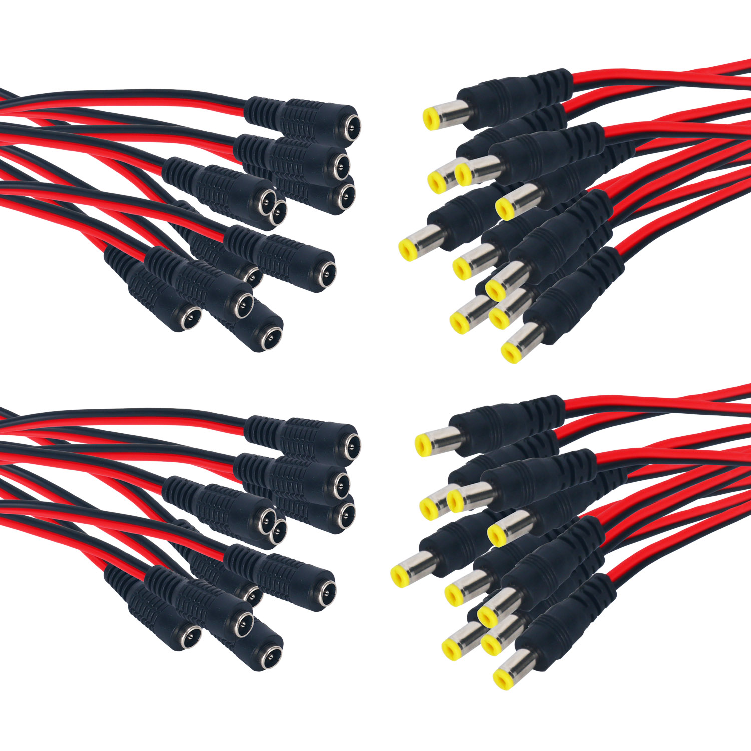 20Pack 12V DC Power Pigtail Male & Female Cable with 2.1mm x 5.5mm