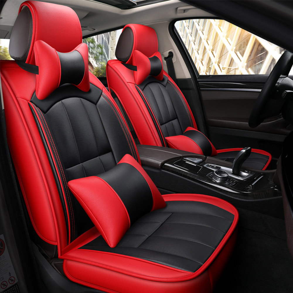 Top Red PU Leather Car Seat Covers Universal Front&Rear SUV Cushion All