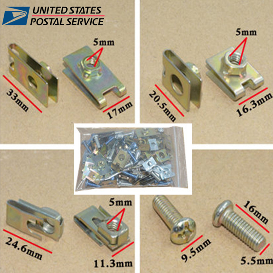 200PCS Mixed Car Body Door Panel Fastener Screw U Type Gasket Fender Metal Clips