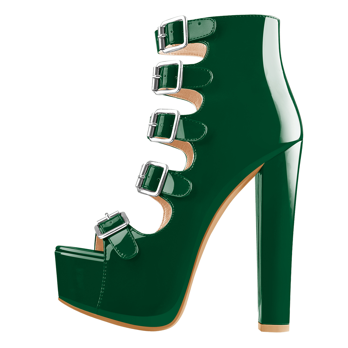green chunky heels
