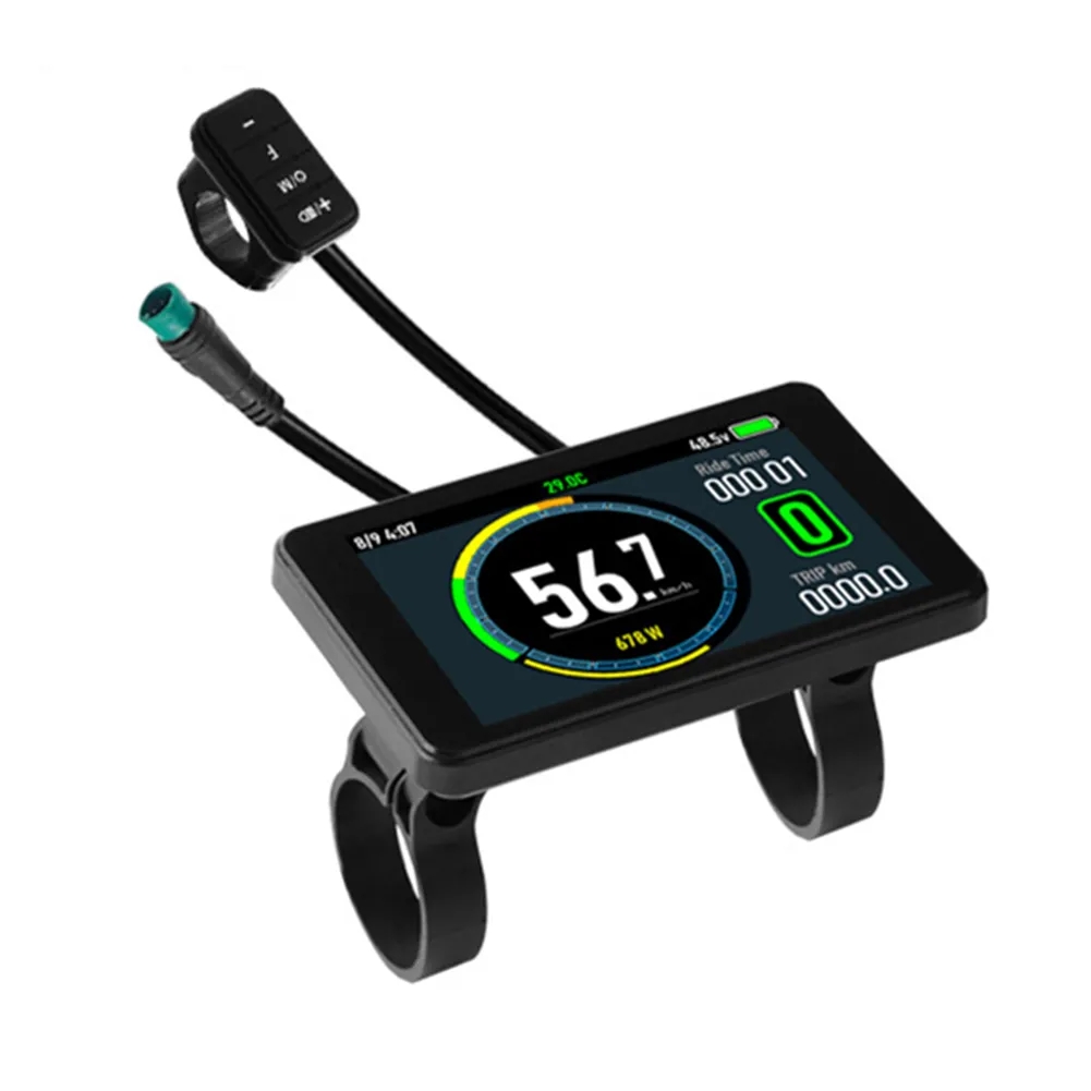 Eawfgtuw E-Bike Display 24V 36V 48V 60V LCD-scherm met 5-pins waterdichte interfacekabel, compatibel met 02OMD Controller, ABS materiaal, zwart, voor 22.2mm stuur