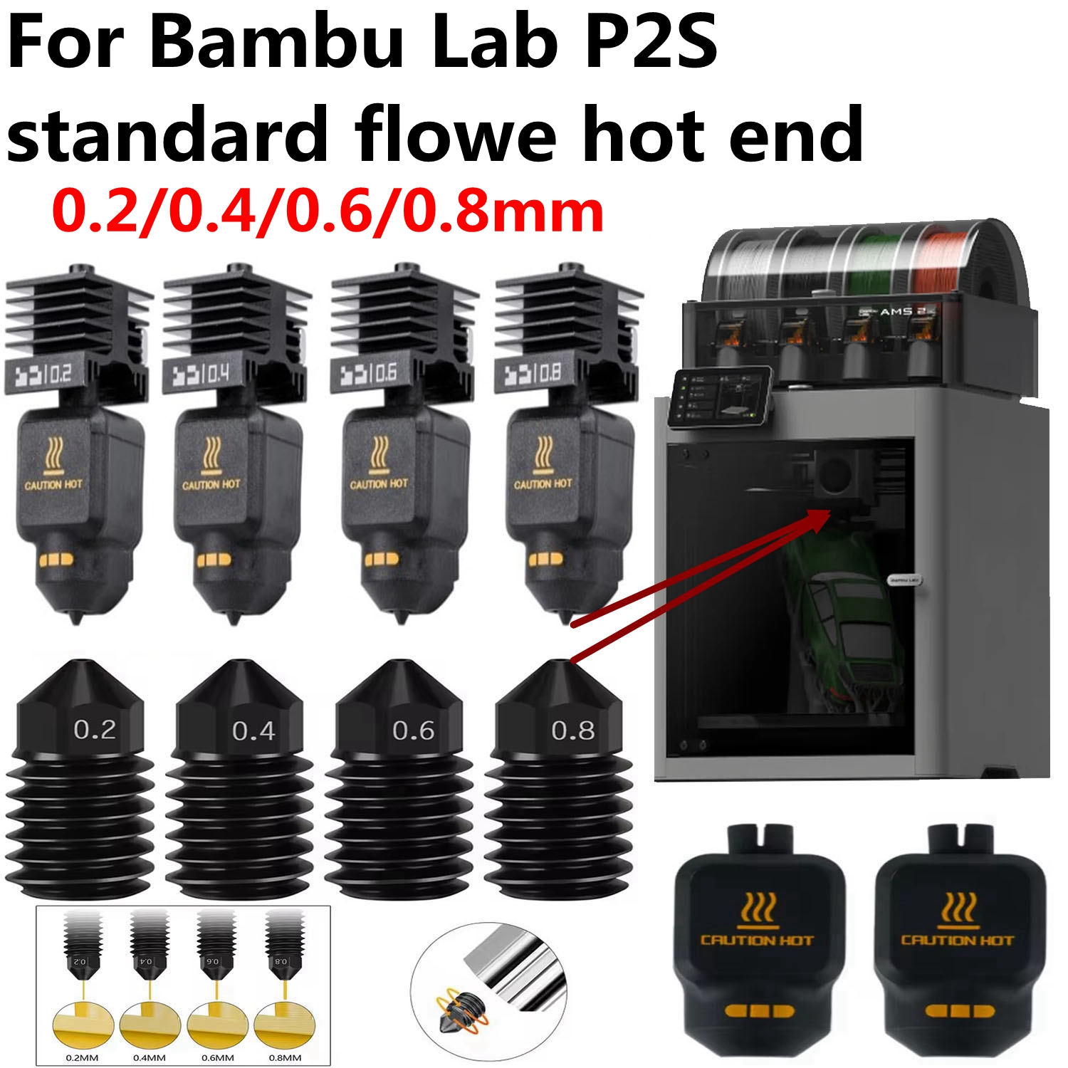 Hotend Set for Bambu Lab P2S 3D Printer Extruder Hardened Steel