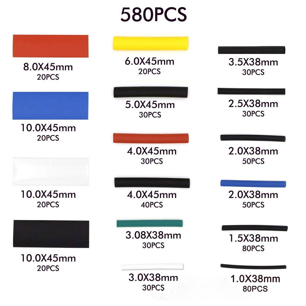 580 X Set Schrumpfschlauch 1mm 10mm Kabelisolierung farbig Isolation Schlauch