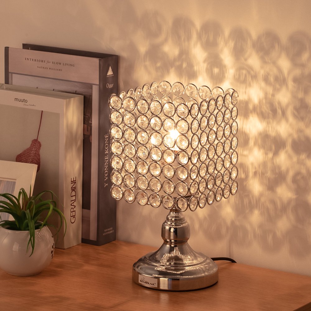 Haitral Bedside Table Lamps Square Crystal Night Lamp With