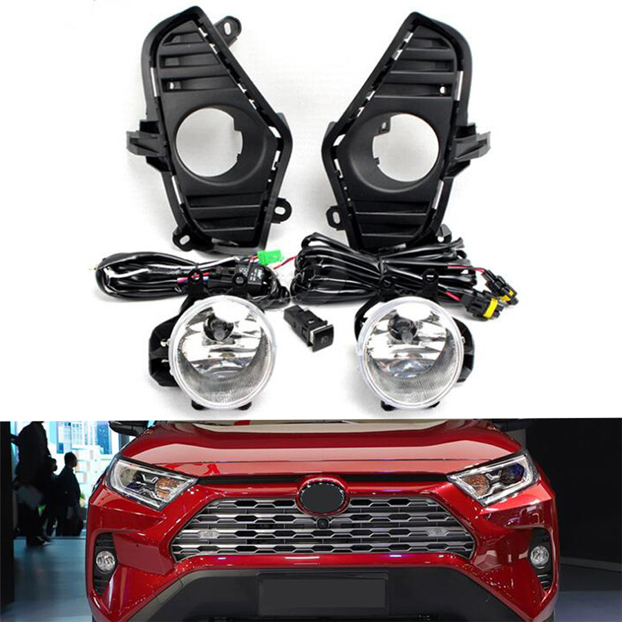 Car Bumper Fog Lamp Kit w//Bulb Switch Cable Bezel For Toyota RAV4 2018 2019 2020