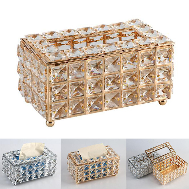 Diamante Crystal Tissue Box Holder Cover Crushed Diamond Effect Paper
