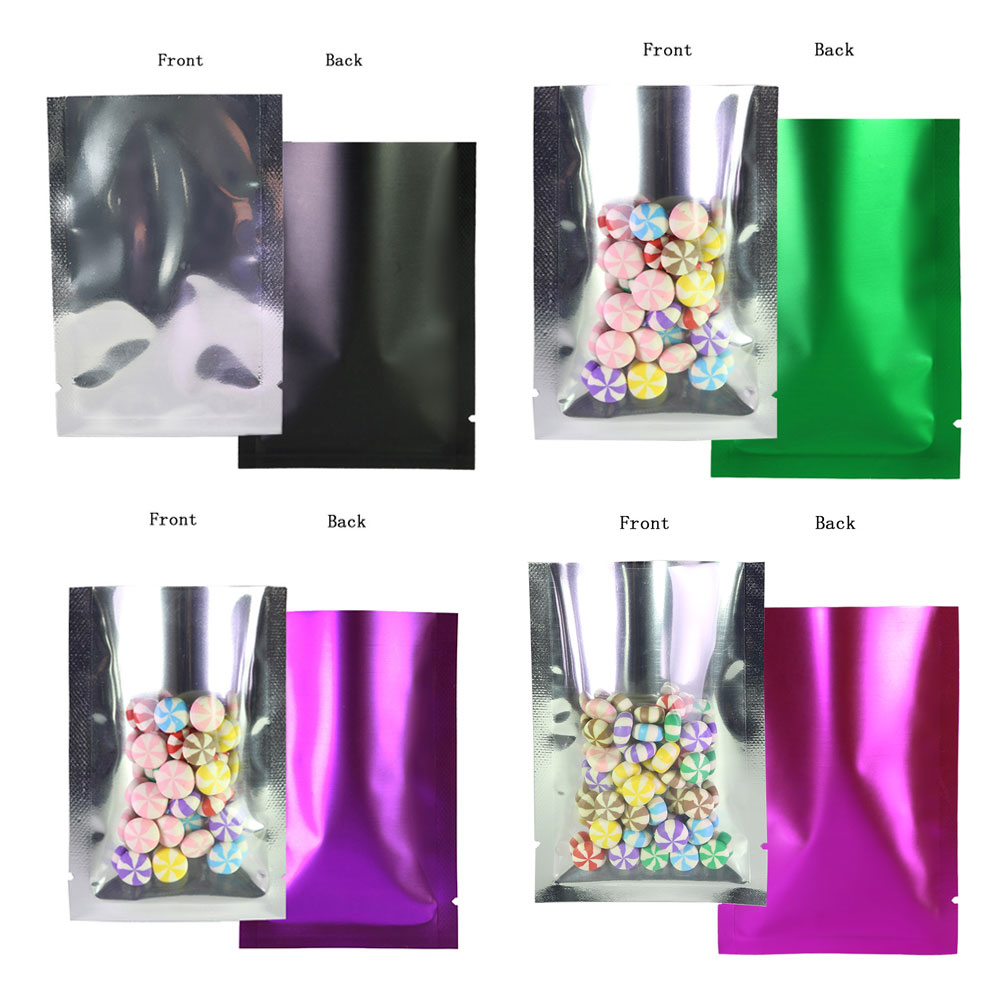 2.25x3.5in Shiny Clear Front Matte Green Back Foil Mylar Open Top Pouch Bag G02