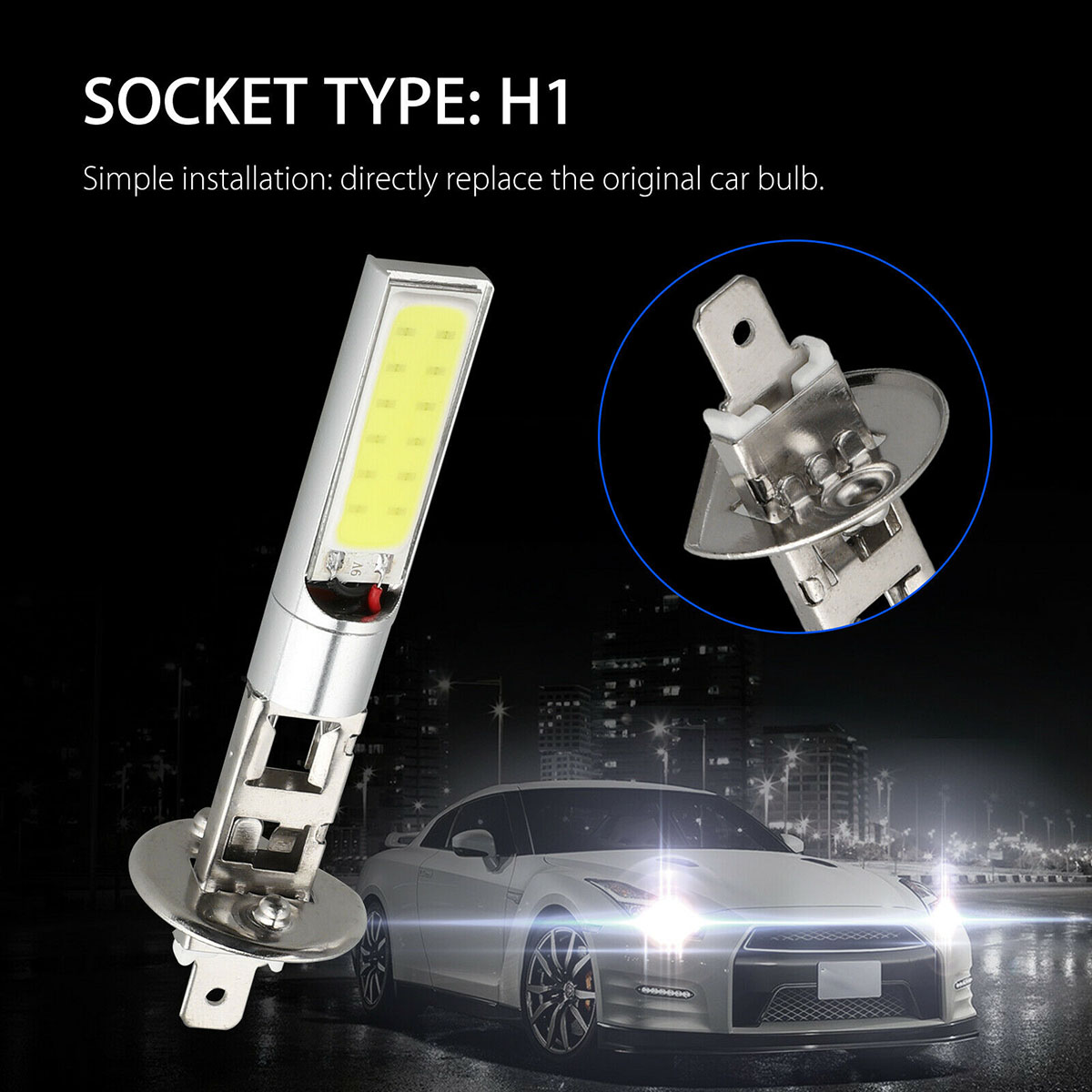 4pcs H1 LED High Low Beam Fog Light SMD Bulbs Vehicle Lamp 6000K White