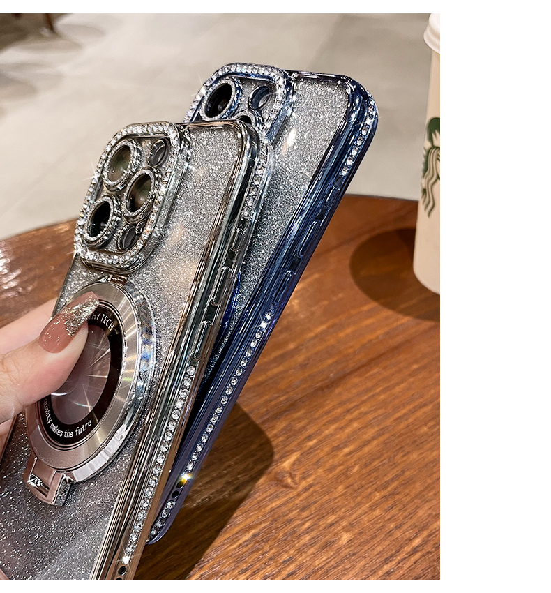 Fashion Diamond For Magsafe Case For IPhone 17 Air 16 E 15 14 Plus 13 12 11 Pro Max Shiny Electroplate Magnetic Shockproof Cover