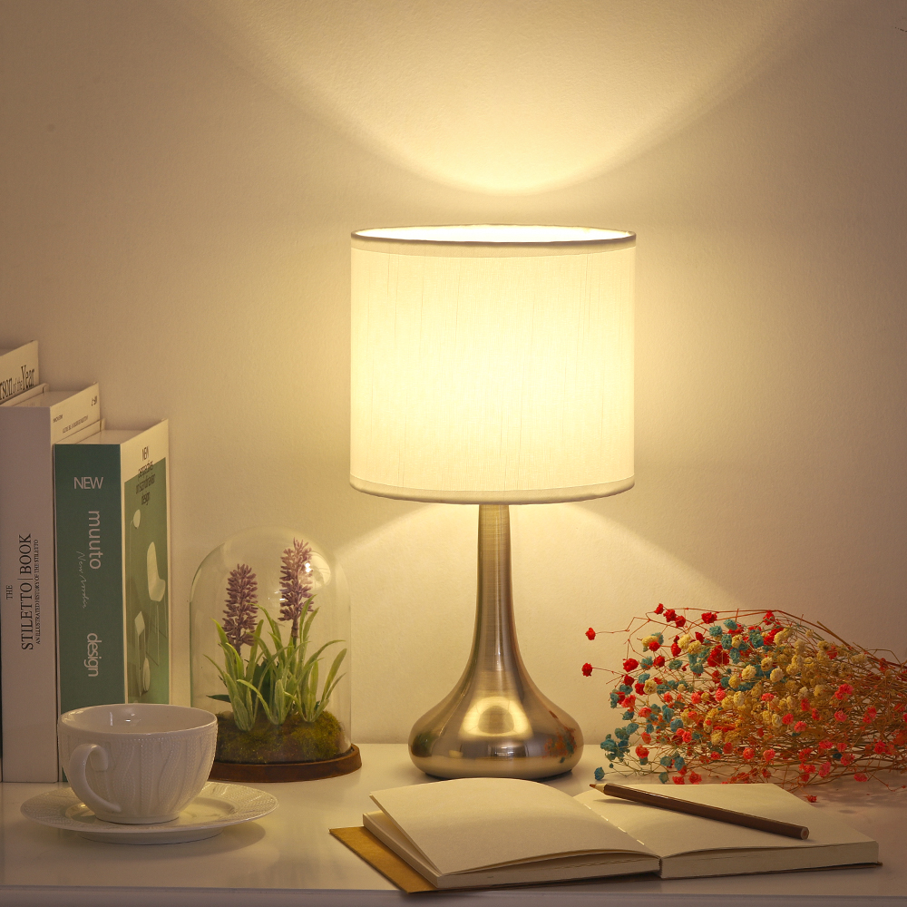 HAITRAL Bedside Table Lamp -Small Modern Nightstand Lamp with White