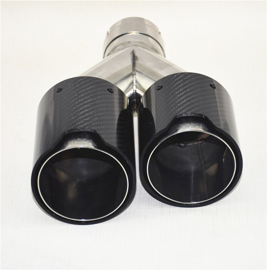 Pair Glossy Black Carbon Fiber Car Exhaust Dual End Tips Pipe 2.5'' in