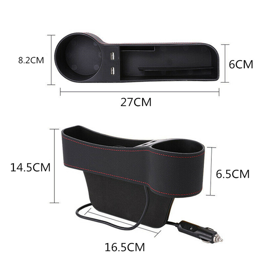 Dual-USB Charger Car Seat Catcher Gap Pocket Storage Organizer Box Cup Holder