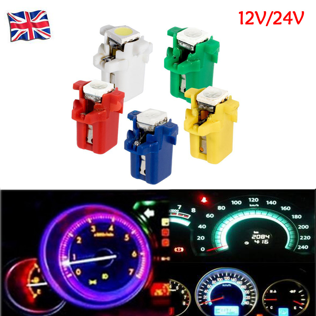 10x Plastic base bulb B8,5 d 24V 1,2W 10 Pcs Speedometer lamp