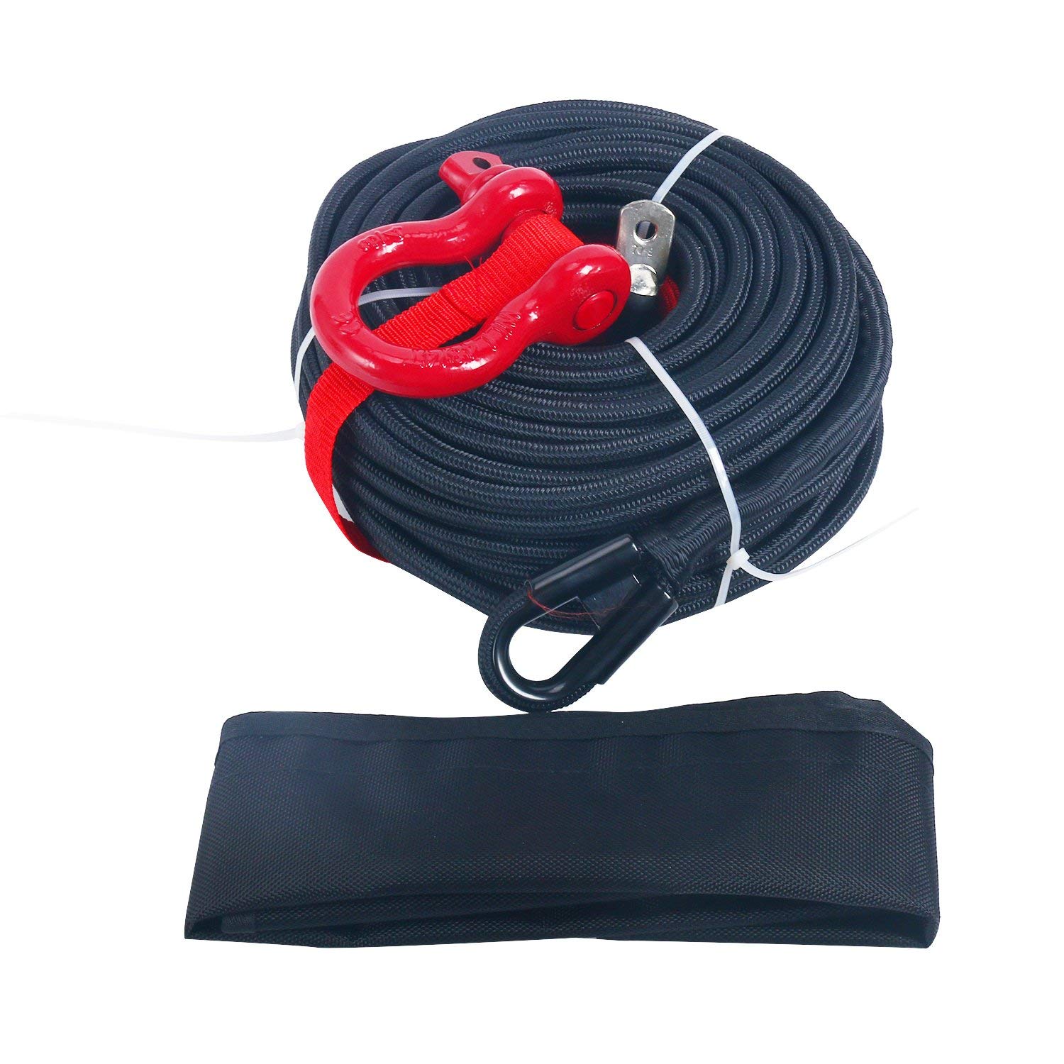 100' 3/8" SYNTHETIC WINCH ROPE CABLE 20500LBS +Removable Rock Guard +3/