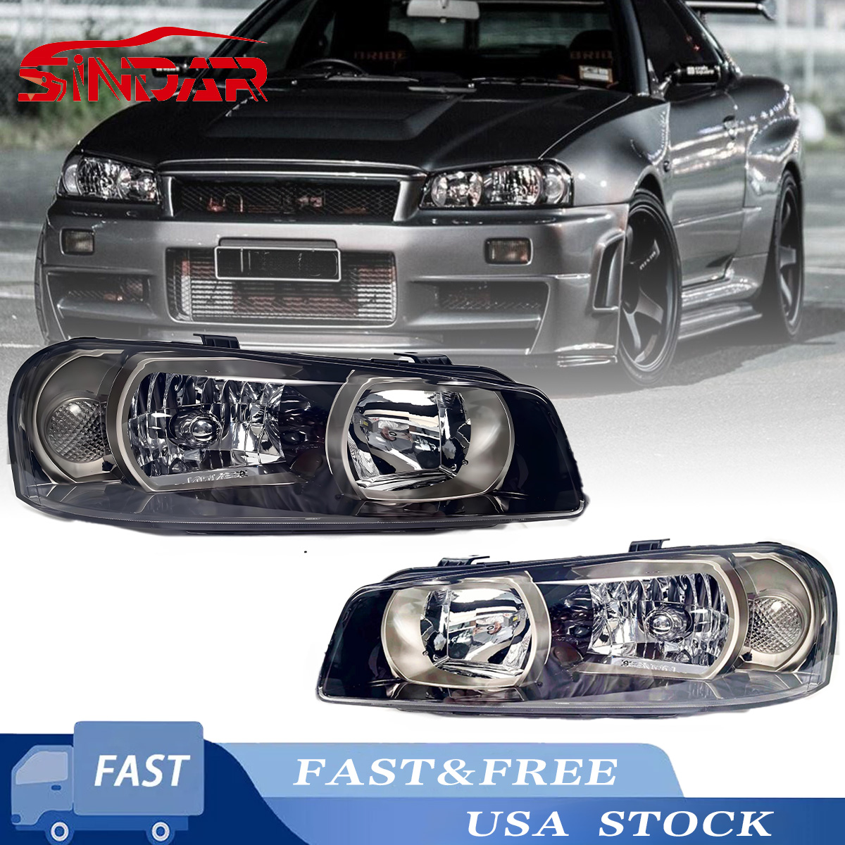 Projector Headlight (LED) For Nissan Skyline R34 GTR GTT 1999-2003