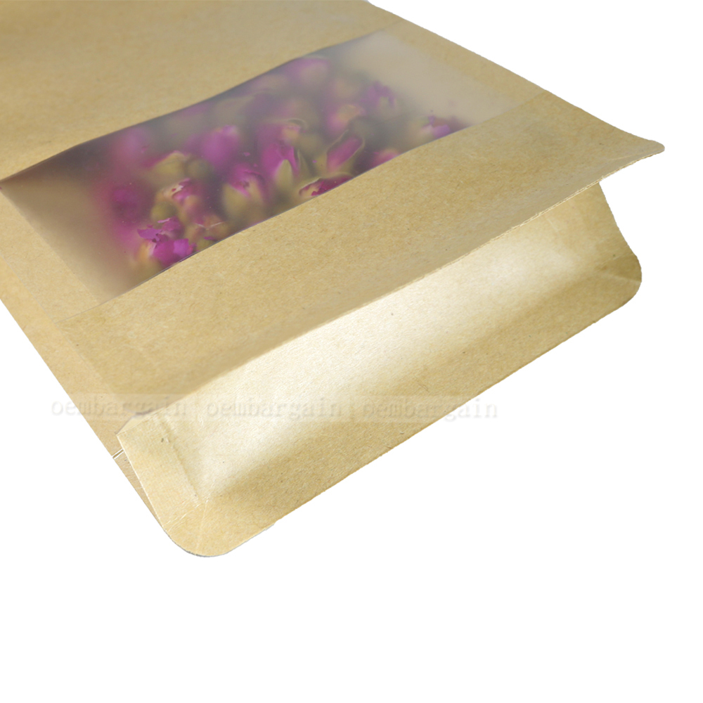 100 Assorted Size Kraft Paper Stand up Zip Lock Gusset Side Bag Pouch w/ Window | eBay