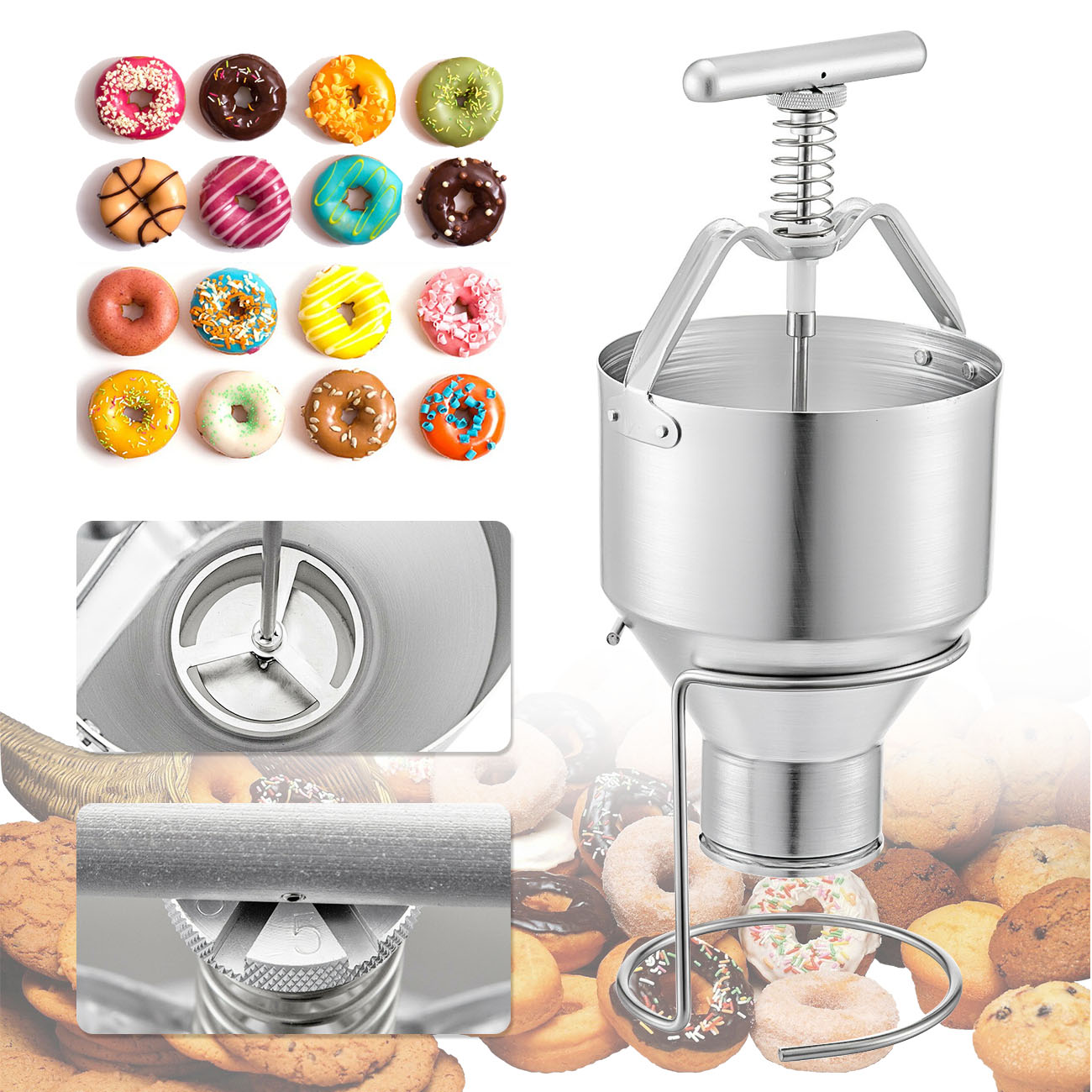 Manual Donut Depositor Dropper Plunger Dough Batter Dispenser Hopper