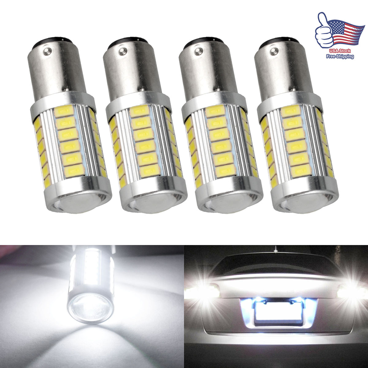 4Pc White 1157 BAY15D 33SMD 5630 LED Tail Light Bulb Turn Signal Light