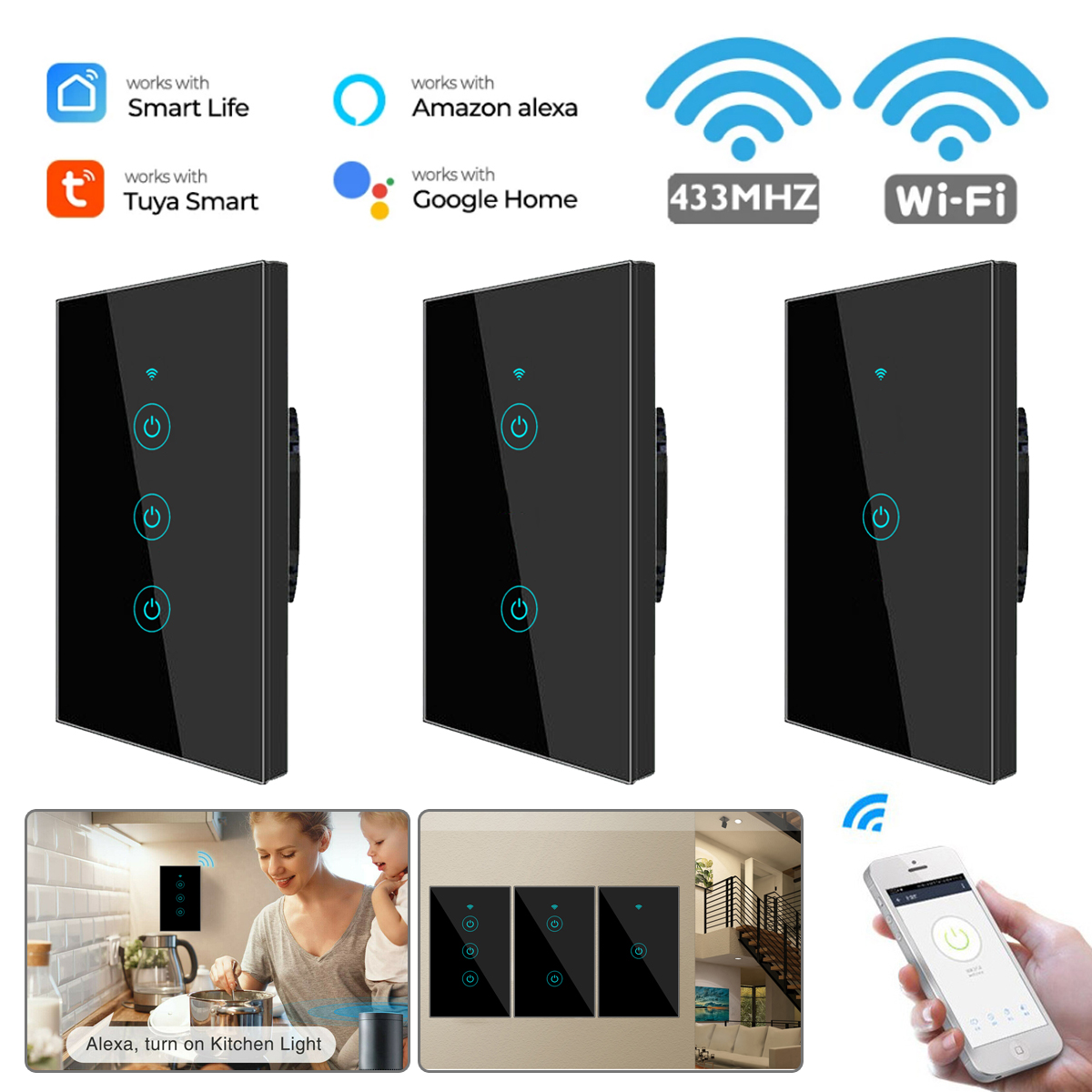 Interruttore Wifi Da Parete 86X86 Pannello Touch 2 Tasti Colore Bianco WiFi RF 433 Compatibile - Foto 2