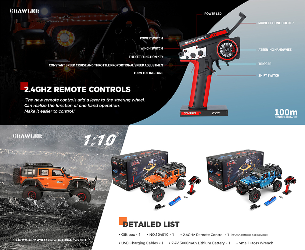 WLtoys 104010 1/10 RC 4WD Off-Road Climbing Car 2.4G Remote