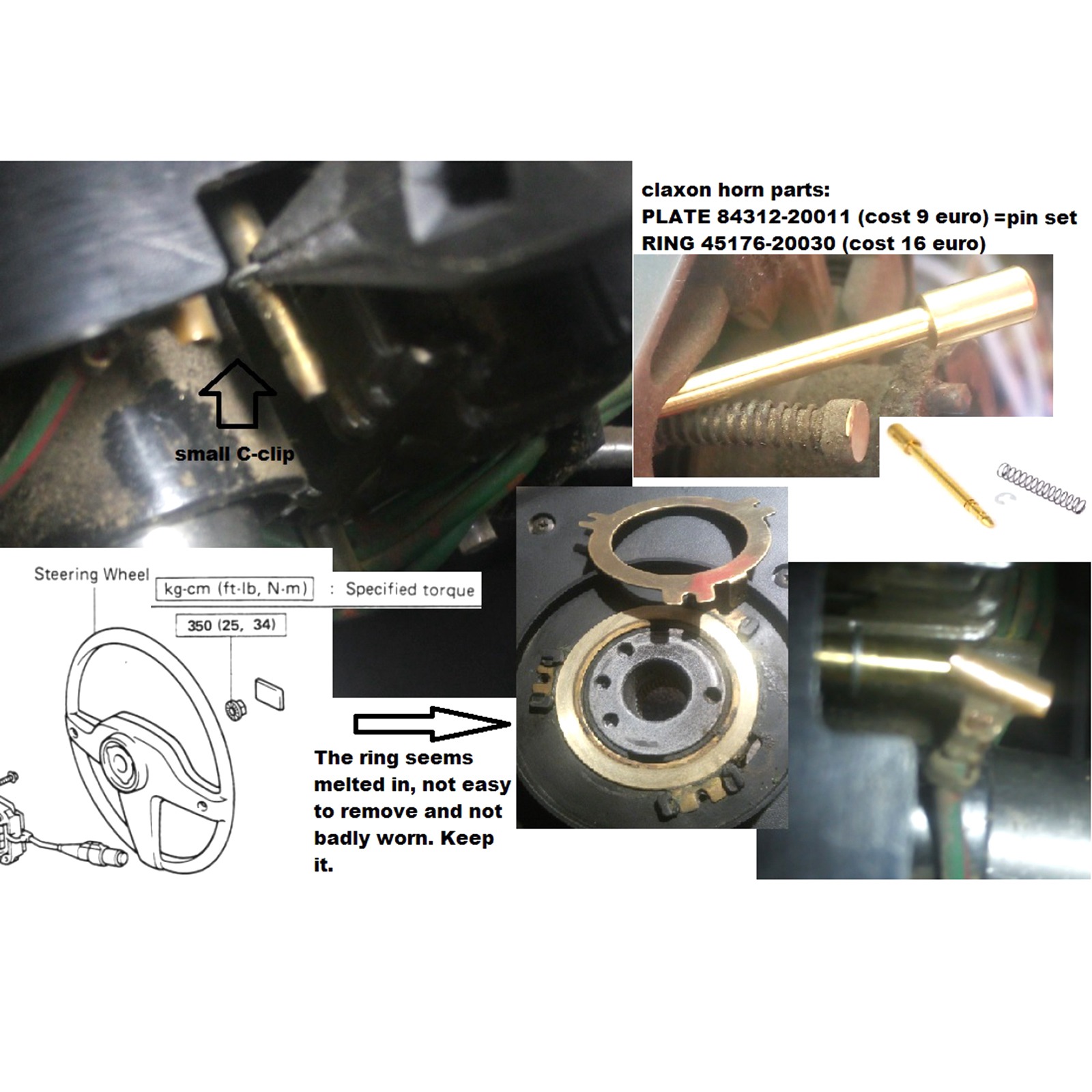 Interior Steering Wheel Horn Contact Plate Plunger Pin Kit For