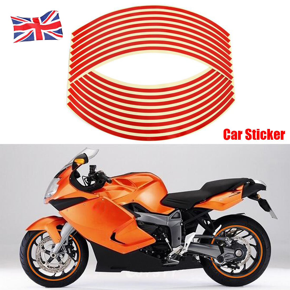 Orange Reflective Car Motorcycle Rim Stripes Wheel Decals Stickers 17 Inch Car