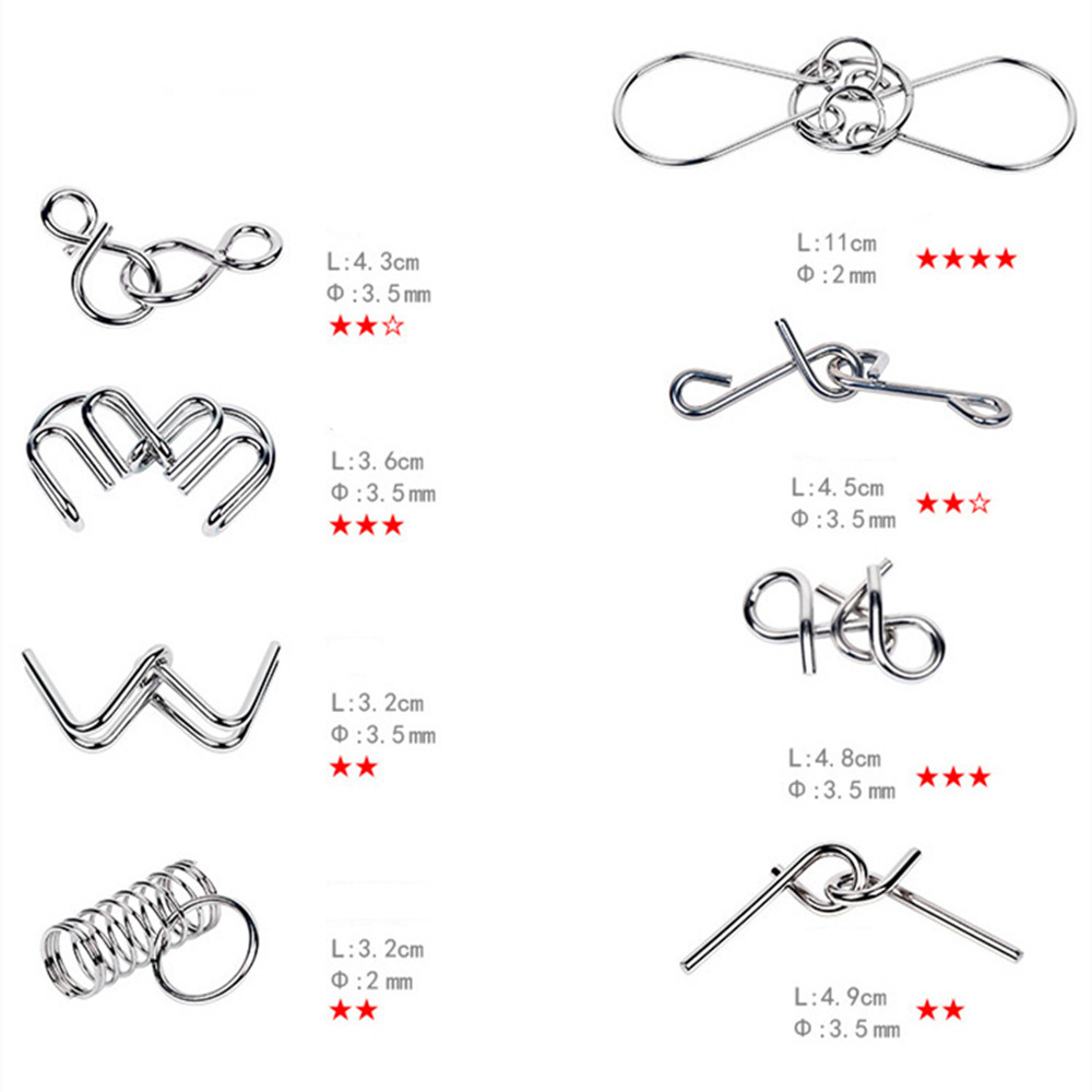 8 IN 1 Metal Craft Chinese Ring Puzzle IQ Brain Teaser Kid 8 IN 1 Metal Craft Chinese Ring Puzzle IQ Brain Teaser Kid
