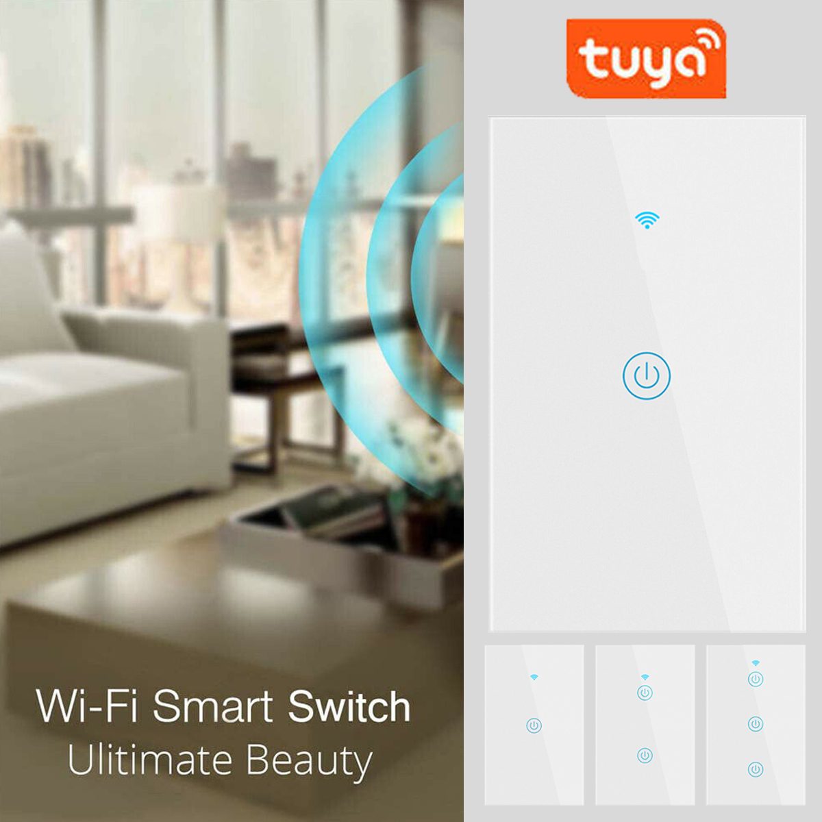 Interruttore Wifi Da Parete 86X86 Pannello Touch 2 Tasti Colore Bianco WiFi RF 433 Compatibile - Foto 11