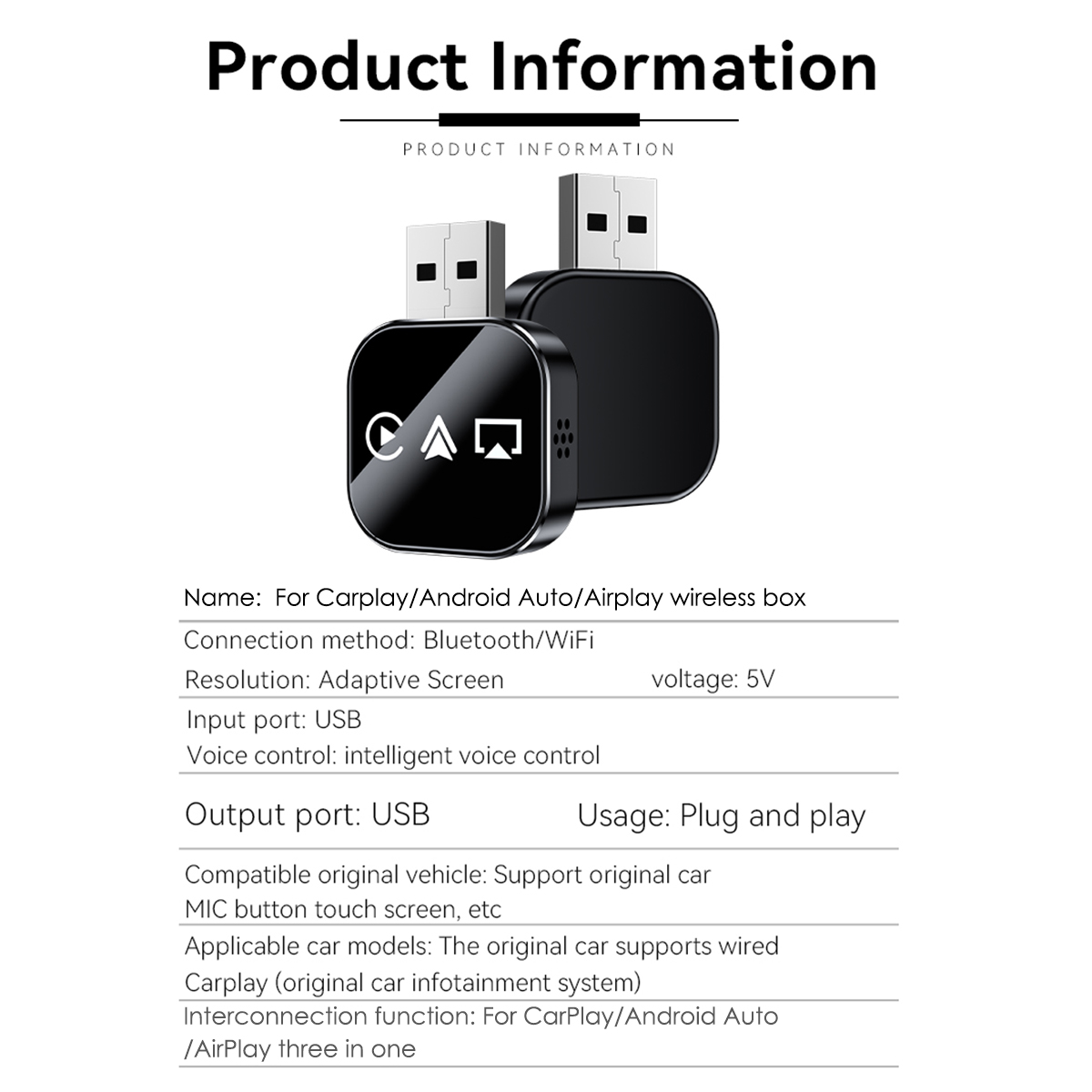 2026 Mini 3IN1 Wireless For Carplay & Android Auto & Mirror Link
