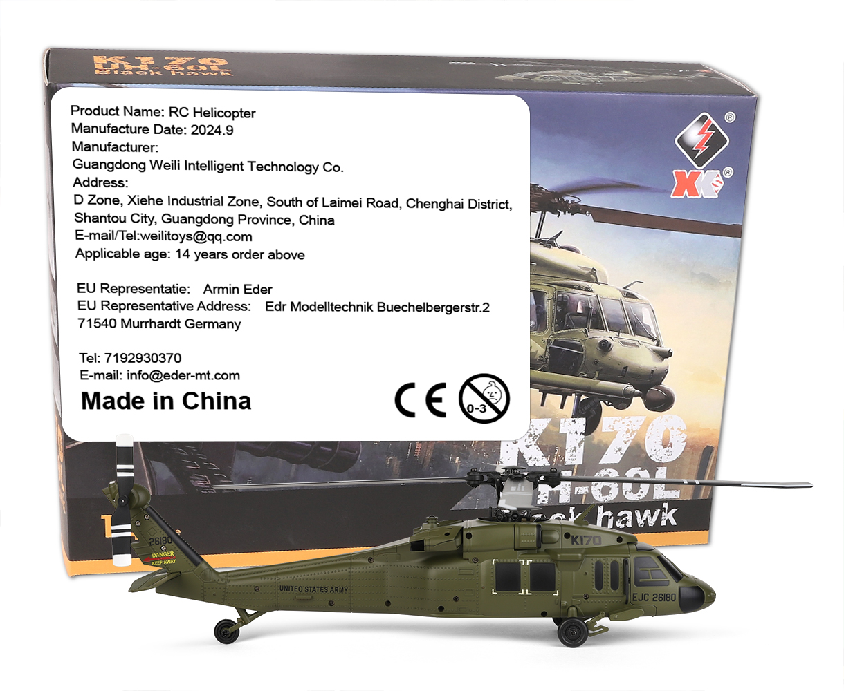 Wltoys K170 UH-60L Black Hawk 4CH 6-Axis Gyro Aircraft RC RTF