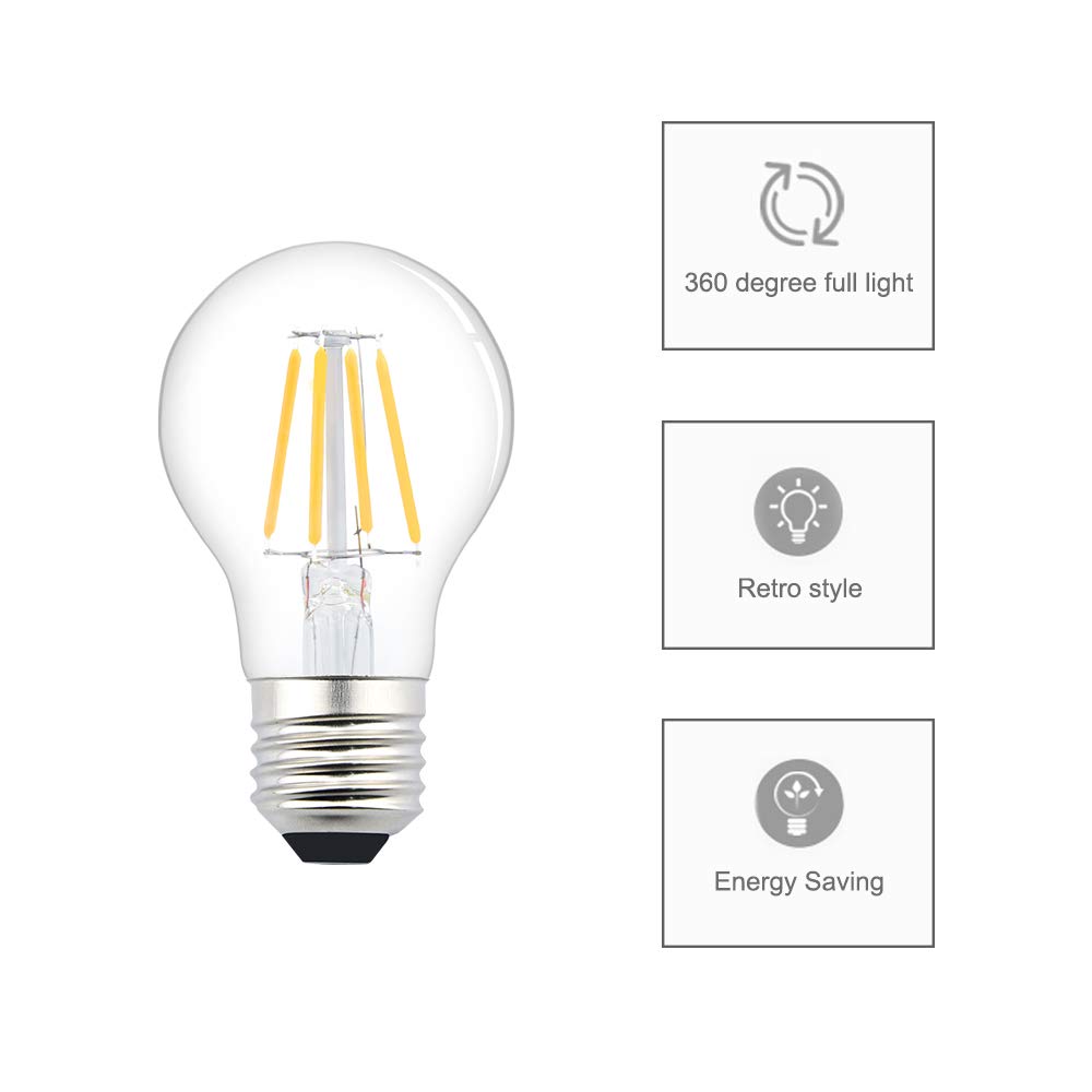 4Pack E26 LED 4W A19/A60 Edison Filament Bulb E26 Medium Base Lamp AC