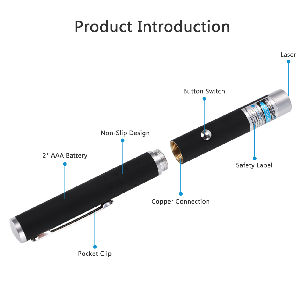 2pcs LED Laser Pointer Flashlighty trainer for cat dog or pets W// 2*AAA Batter