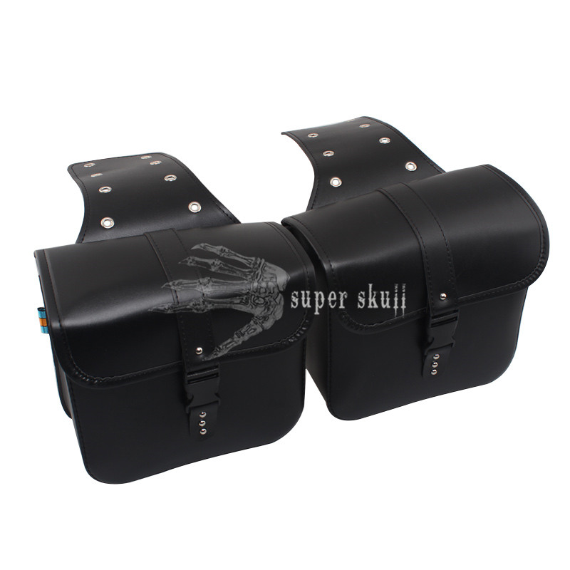 Motorcycle Black Bobber PU Leather Side Tool Bag Luggage Saddlebag Storage Pair