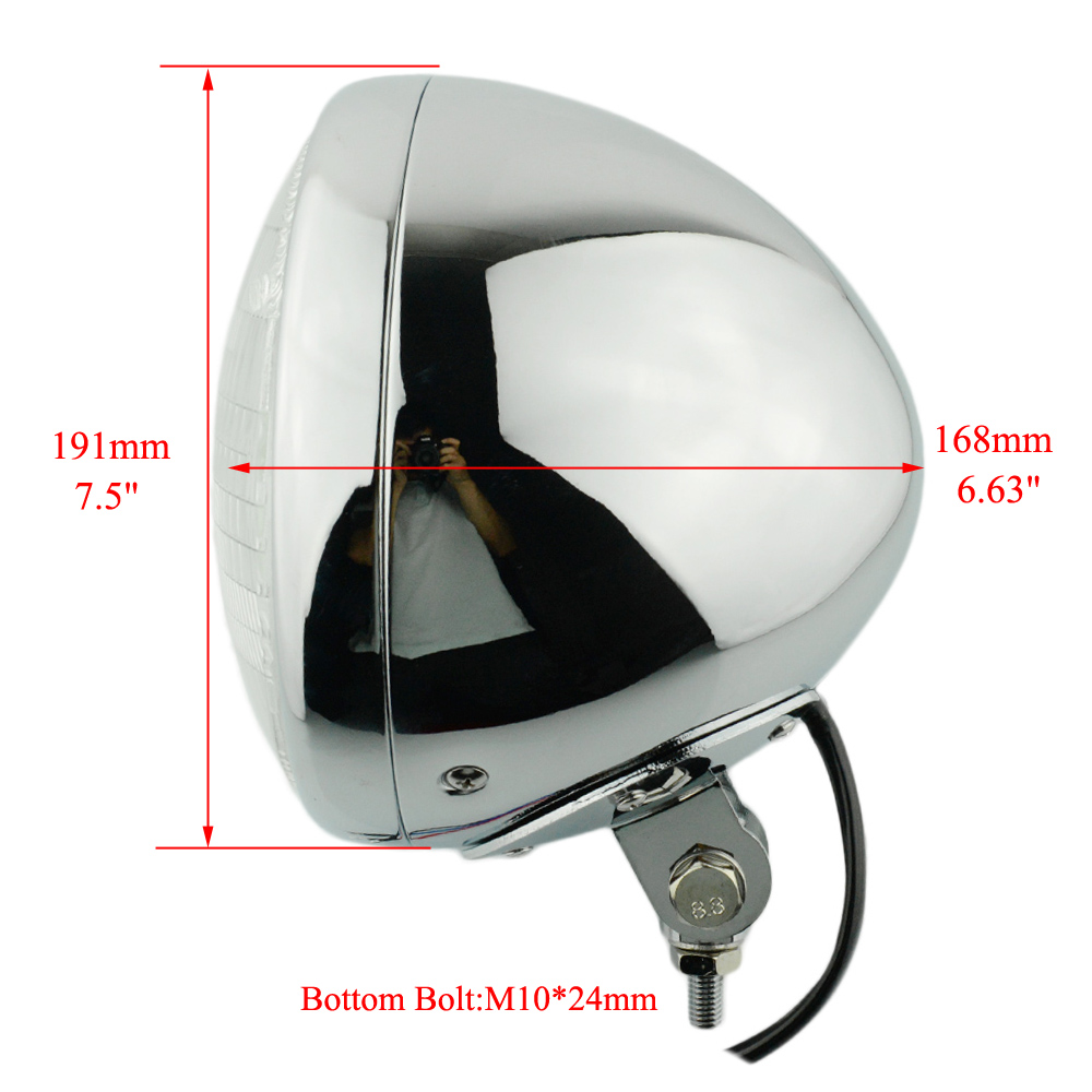 7" Custom Motorcycle Headlight Assembly Bullet Chrome Clear Bottom