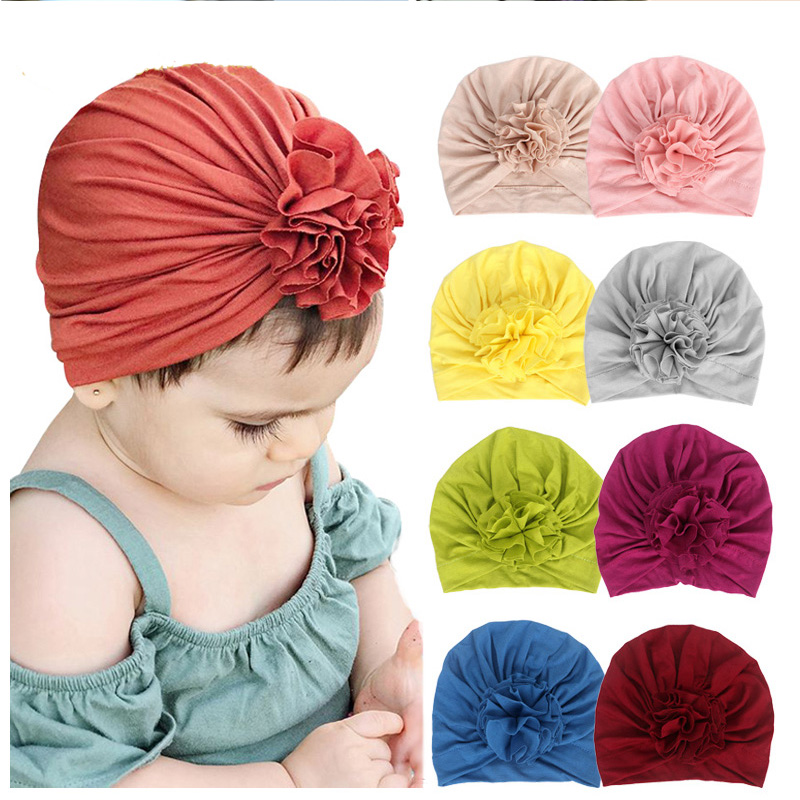 Cute Toddler Kids Baby Girls Boys Turban Head Wrap Hat Band Pleated Beanie Cap