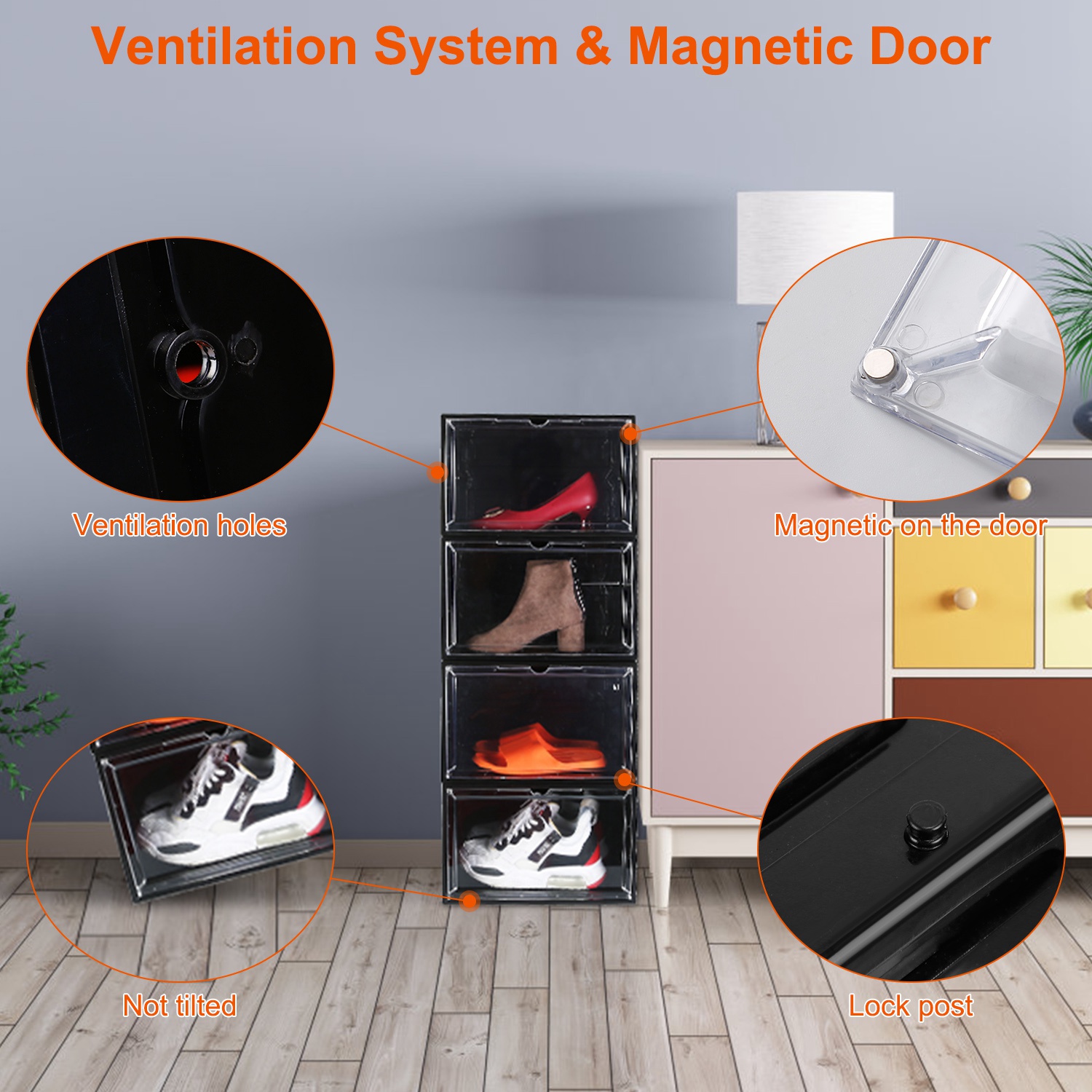 6/12PC Magnetic Sneaker Storage Box Side Open Shoe Organizer