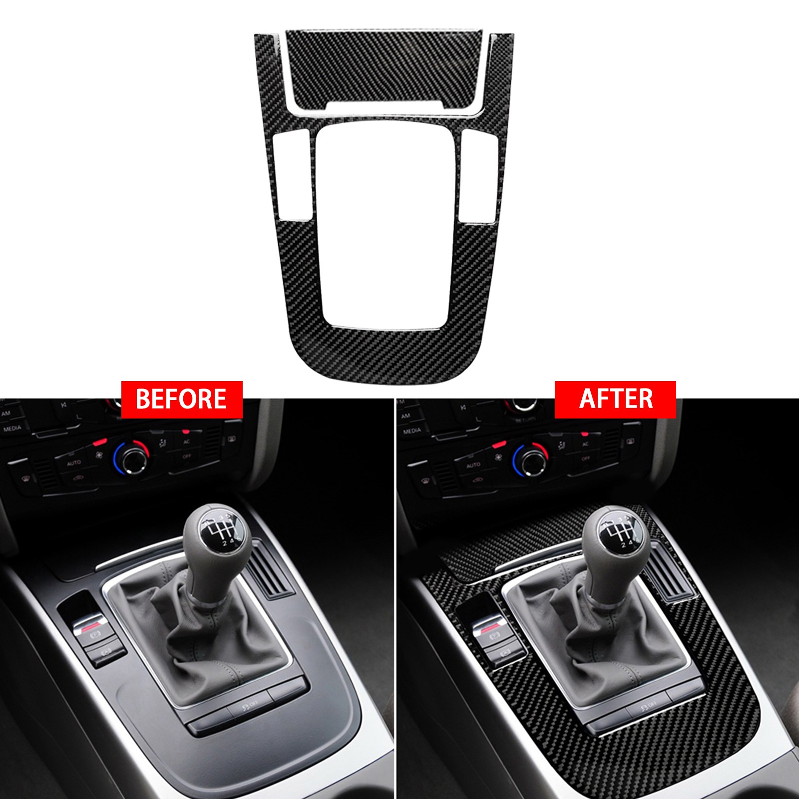 Carbon Fiber Center Console Gear Shift Panel Cover Trim For