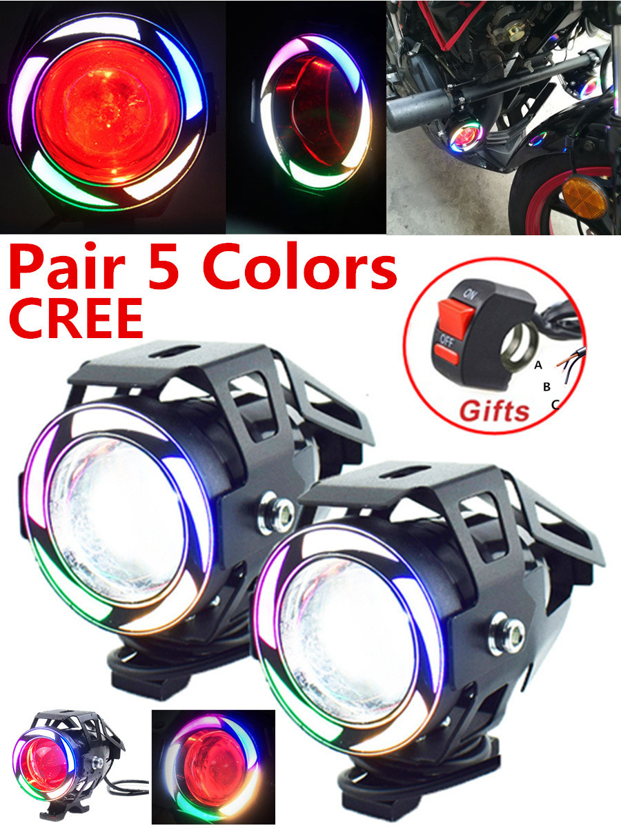 CREE U7 LED 125W Headlight Driving Fog Light Spot Lamp Multicolor Angel Eyes