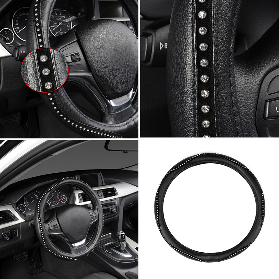 Microfibre Leather Steering Wheel Cover Wavy Line Splice X-Stitch Beige