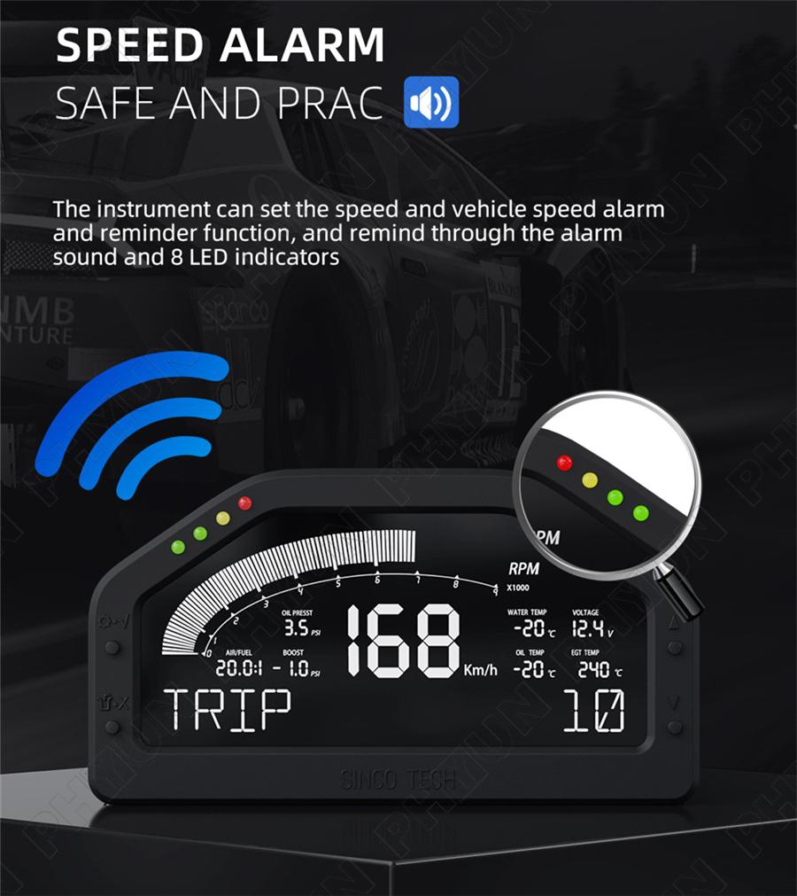 Car LCD Screen Dashboard Racing Gauge RPM Speed Volt Display