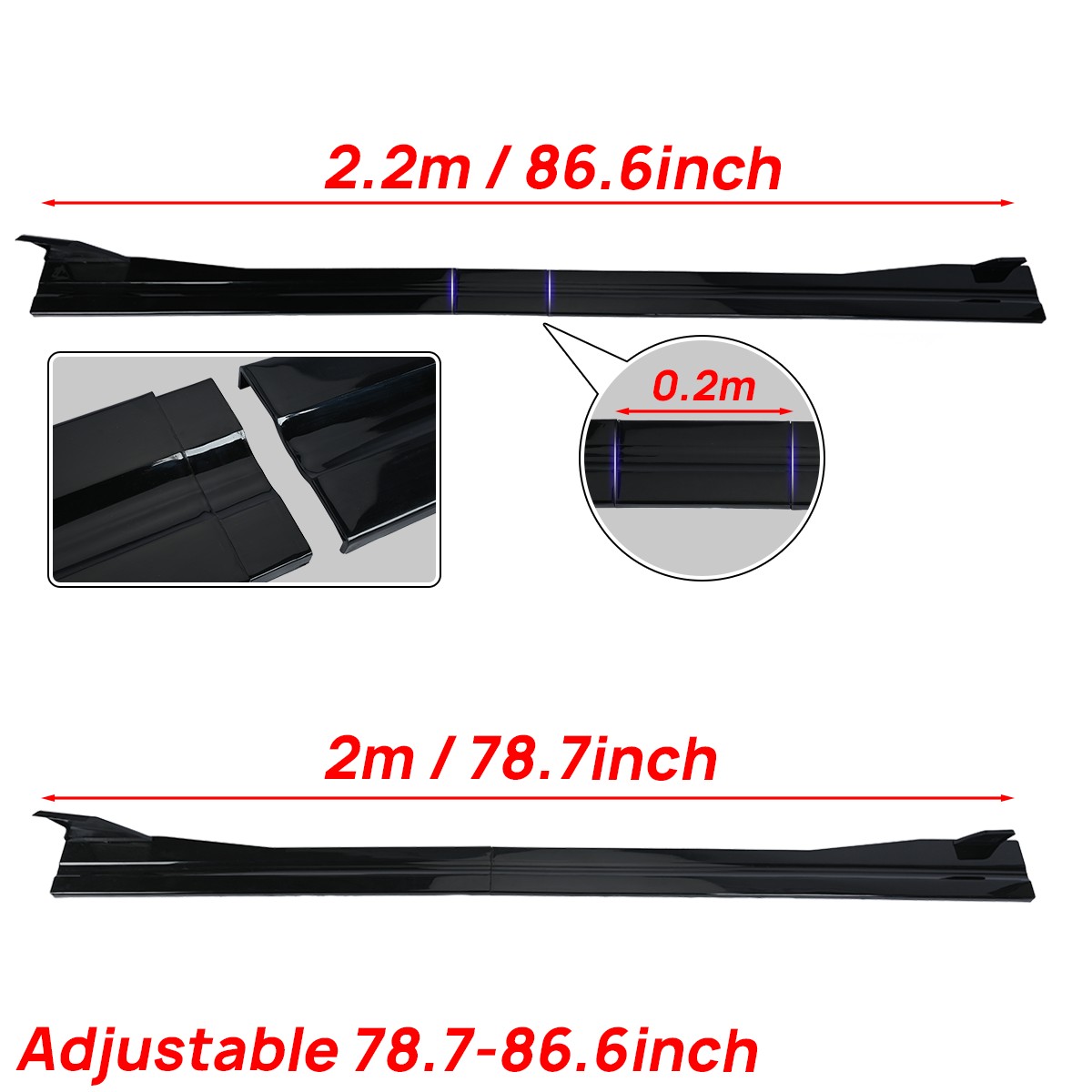 CANITU Gloss Black Side Skirt Extensions (2.2m / 86.6") For Kia Stinger 2018-2023 & Infiniti Q50/Q60 - PP Plastic