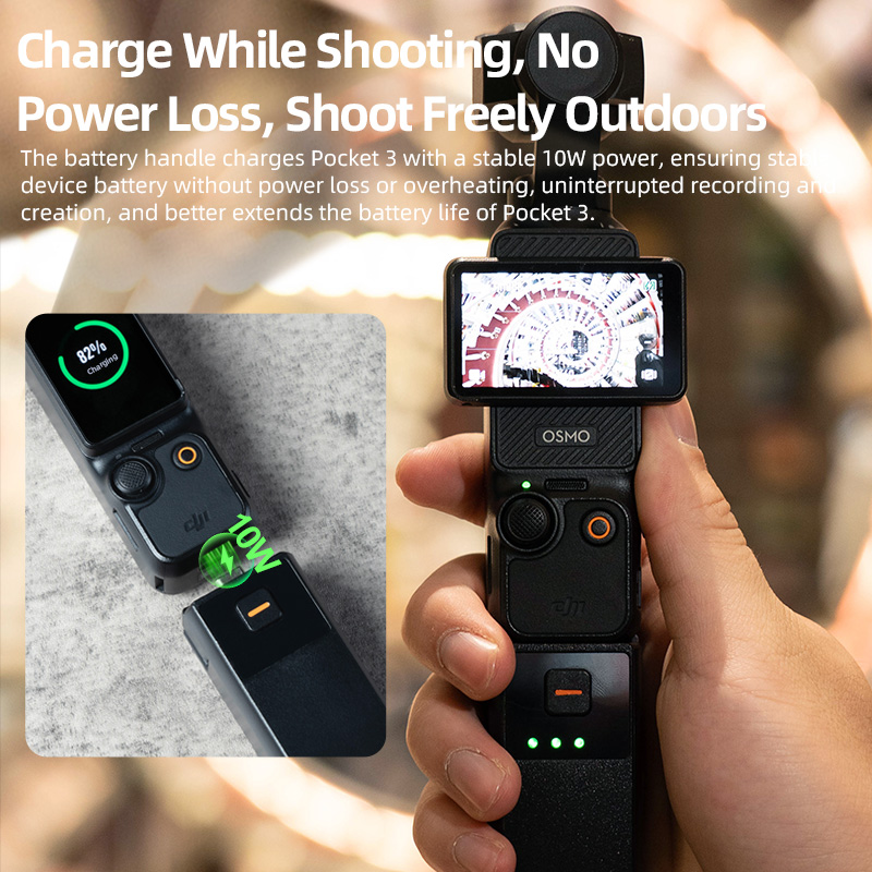OURHZTB Batterijhandvat compatibel met DJI Osmo Pocket 3, draagbare batterijgreep, stroomhandvat powerbank met ingebouwde 5000mAh hoge capaciteit, gereserveerde 1/4 schroefdraad, 10W snelladen