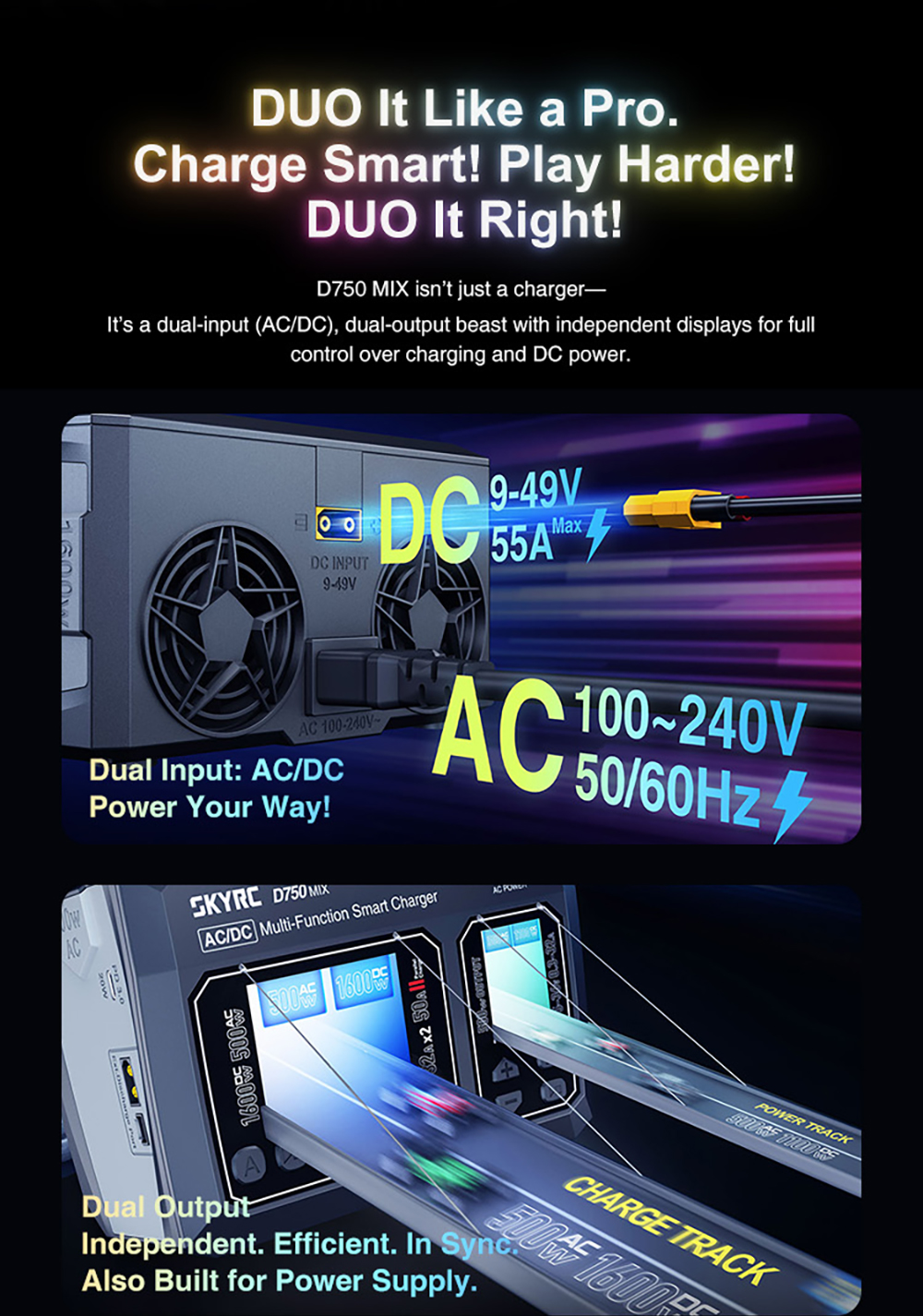 Chargeur SKYRC D750 MIX - Chargeur Intelligent 8s Pour LiPo/LiFe/Li-ion - 500W AC / 1600W DC