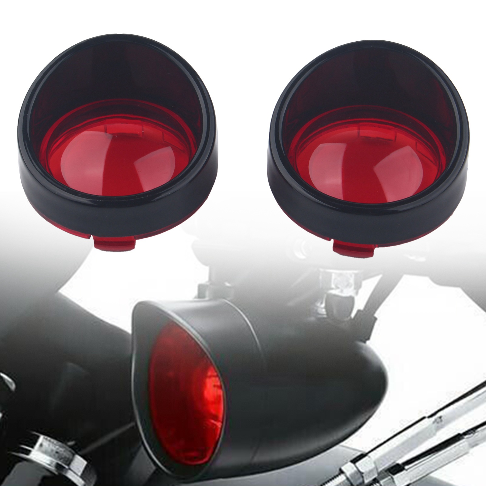W/Red Turn Signal Light Lens Cover Bezels Visor For Harley Dyna