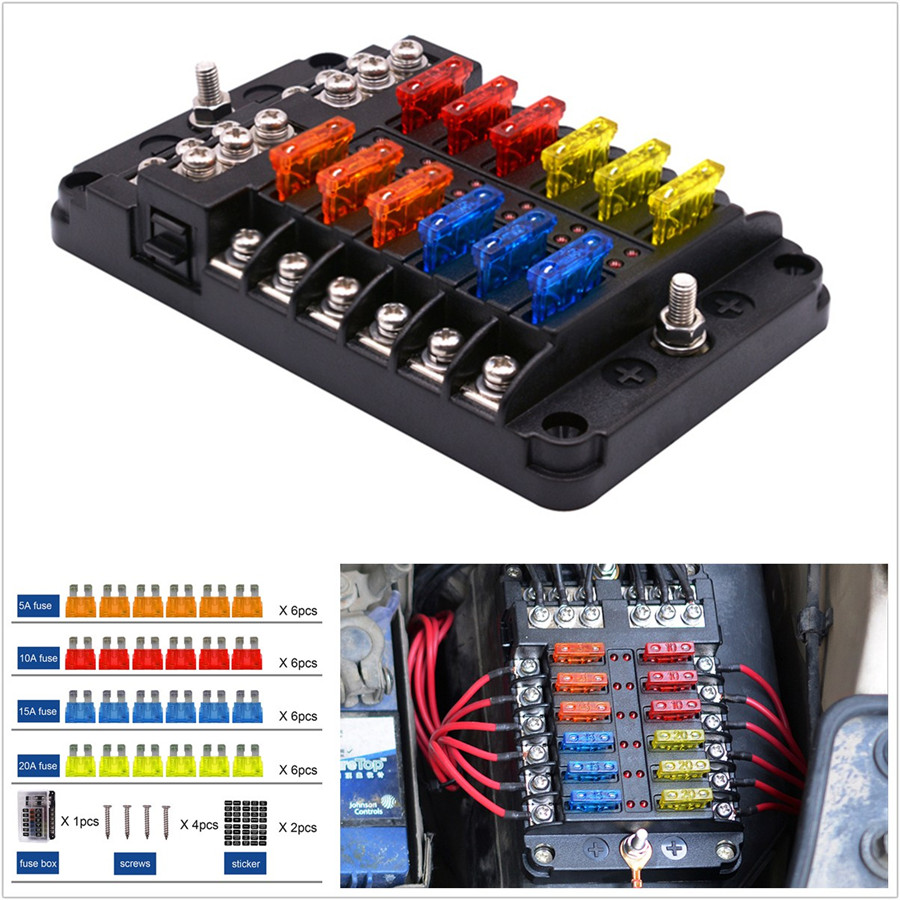 details about 12 way car suv marine boat 12 24v blade fuse holder box 24*fuses 5a 10a 15a 20a 2008 Dodge Charger Fuse List
