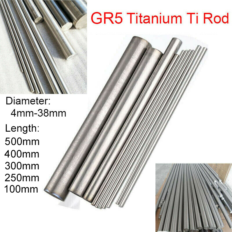 TC4 GR5 Titanium Alloy Rod Ti Metal Round Bar Shaft 100-500mm Long Dia 6mm-38mm