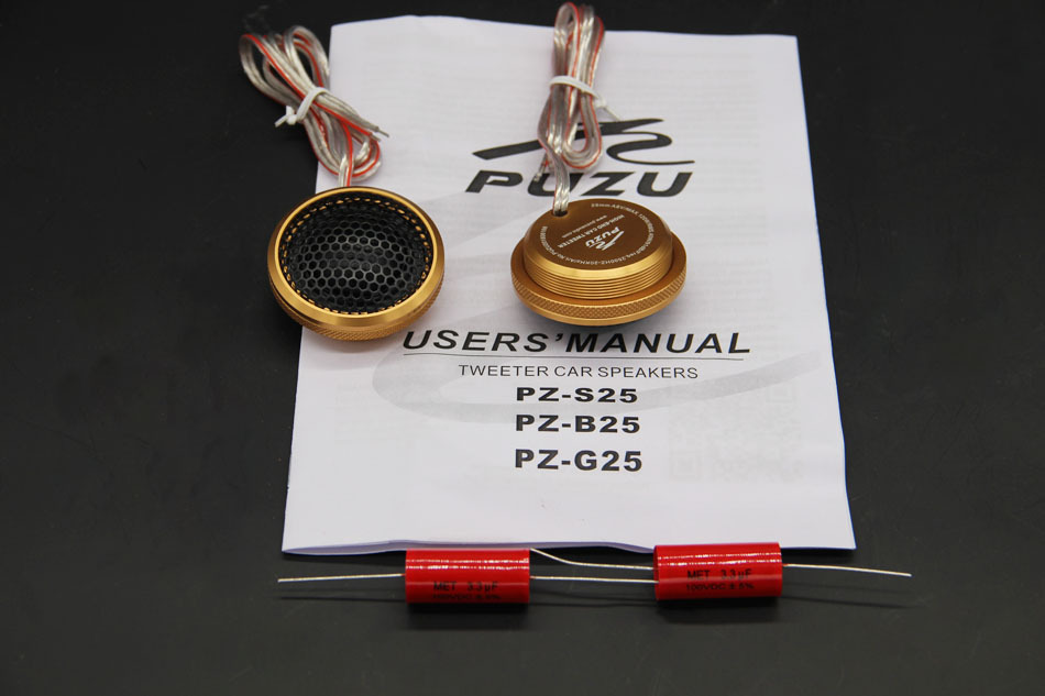 2pcs 25MM PEI DOME 1" Gold CAR AUDIO SPEAKER TWEETERS Aluminium Horn Loudspeaker