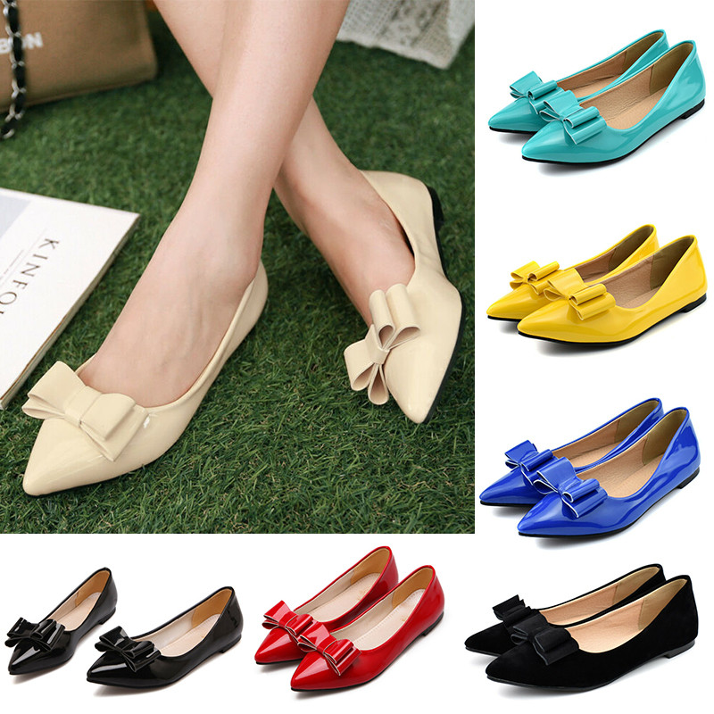 New Women Elegant Comfort Dress Shoes Pointy Toe Ballet Flats Bow