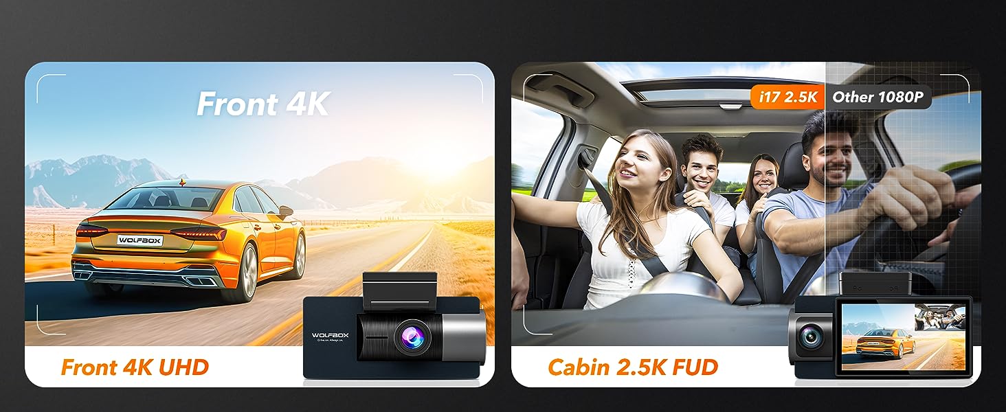 WOLFBOX i17 4K+2.5K 5G WiFi Super IR Night Vision Dash Cam